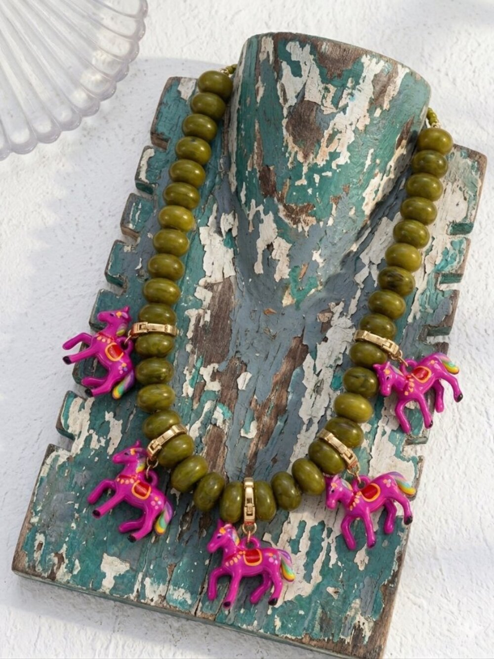 Chunky  Necklace with Pink Horses/Ponies